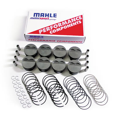 LS1/LS2/LS6 Mahle Forged Flat Top Pistons Pistons and Plasma-Moly Ring Kit (4.030 in. Bore for 6.125 in. Rods, -4cc)